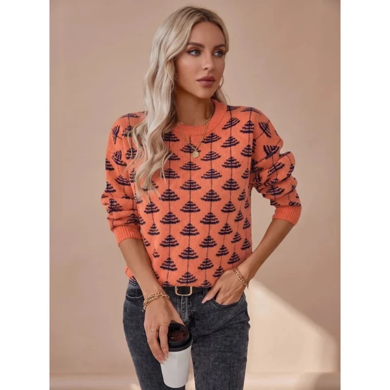 Paulina | Damen Pullover mit Weihnachtsbaum Muster und Langarm Stil