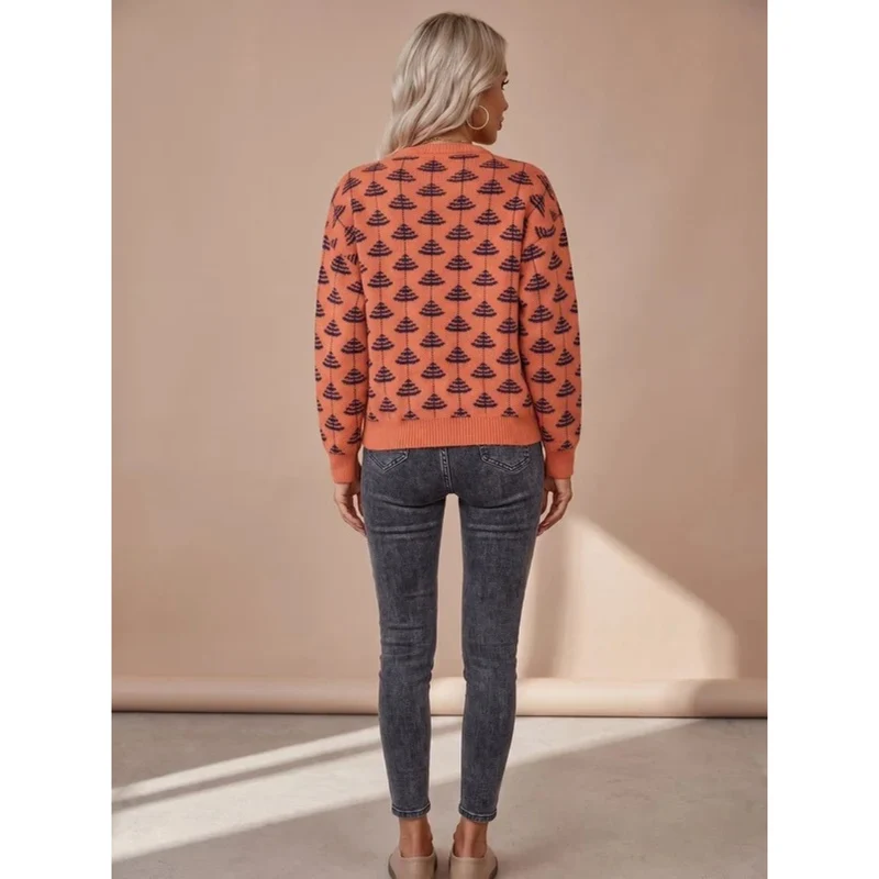 Paulina | Damen Pullover mit Weihnachtsbaum Muster und Langarm Stil