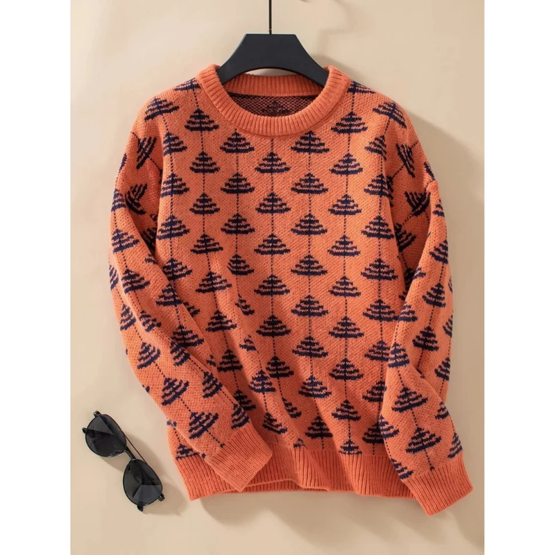 Paulina | Damen Pullover mit Weihnachtsbaum Muster und Langarm Stil