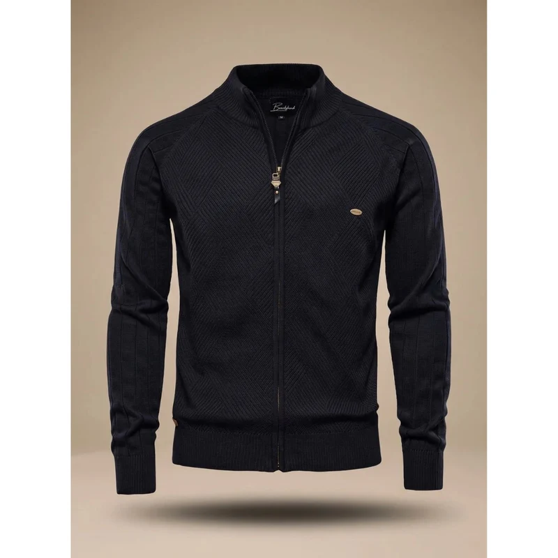 Cedric | Herren Strickjacke mit Reißverschluss, Stehkragen und Struktur
