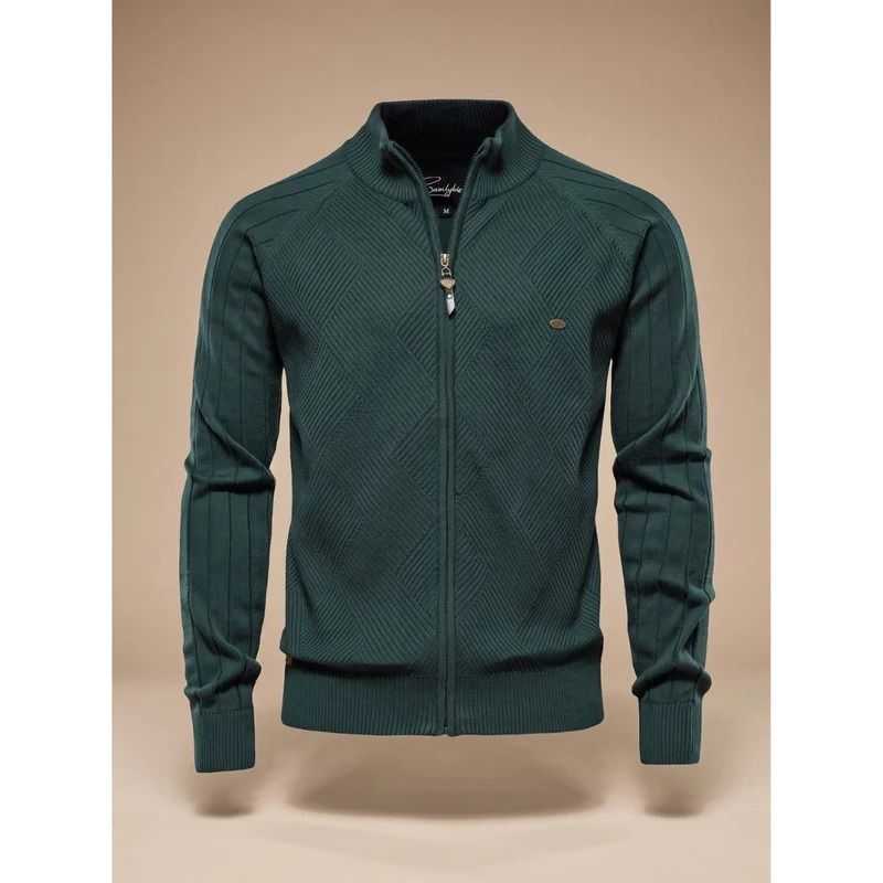 Cedric | Herren Strickjacke mit Reißverschluss, Stehkragen und Struktur
