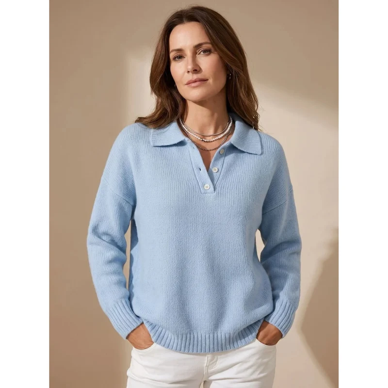 Constantin | Damen Pullover mit Kragen und Knöpfen Langarm