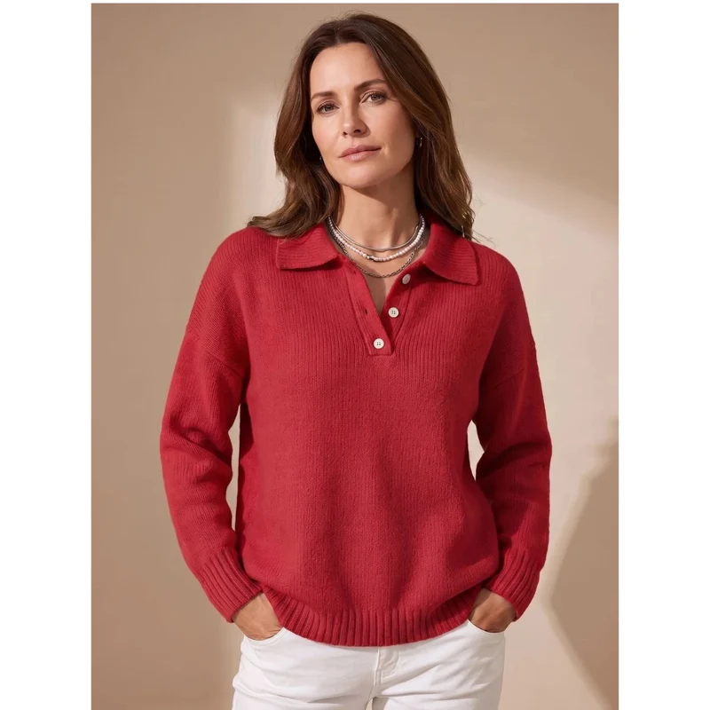 Constantin | Damen Pullover mit Kragen und Knöpfen Langarm
