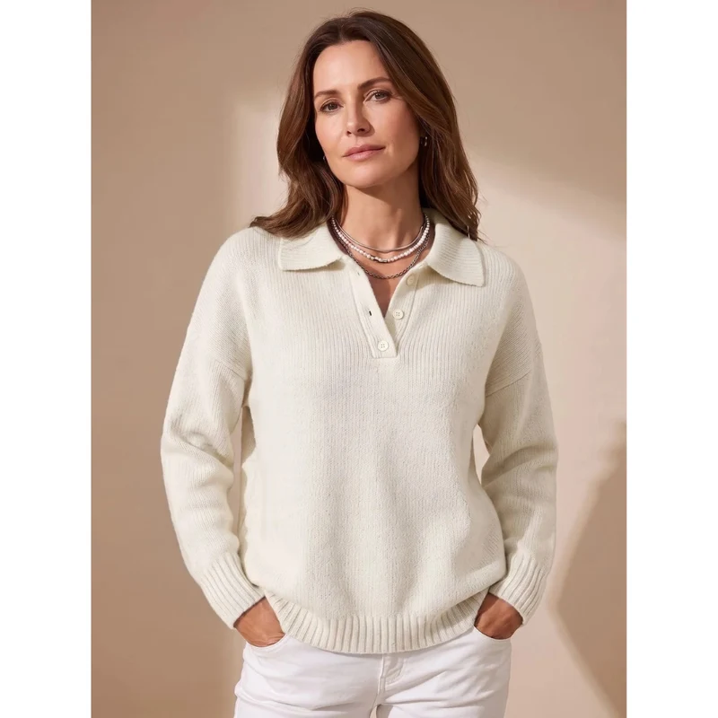 Constantin | Damen Pullover mit Kragen und Knöpfen Langarm