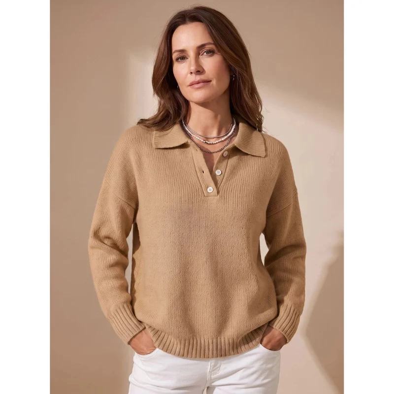 Constantin | Damen Pullover mit Kragen und Knöpfen Langarm