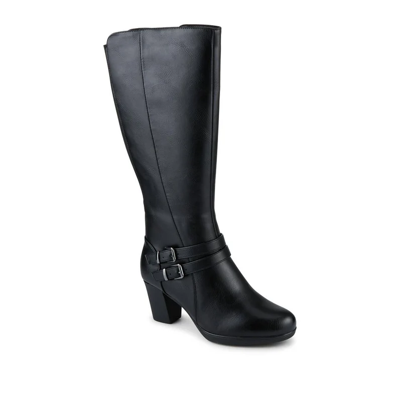 Heeled Calf-Stretch Long Boots - WK42007 / 327 914 - Black