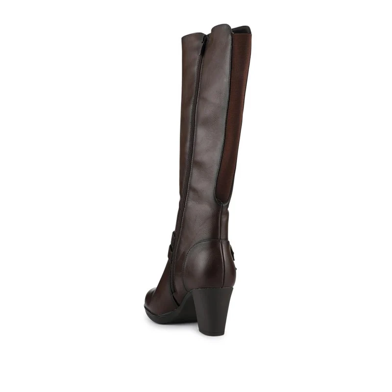 Heeled Calf-Stretch Long Boots - WK42007 / 327 914 - Chocolate