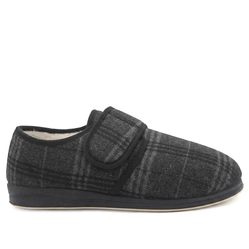 Extra Wide Faux Fur Lined Slippers - AUGUST / 328 471 - Black Check