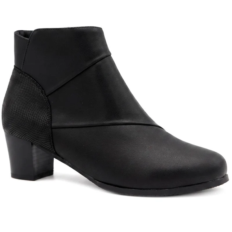 Wide Fit Warm Lined Stacked Heel Ankle Boots - WLIG44004 / 329 747 - Black