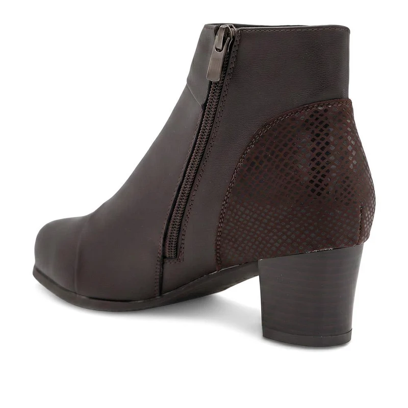 Wide Fit Warm Lined Stacked Heel Ankle Boots - WLIG44004 / 329 747 - Brown