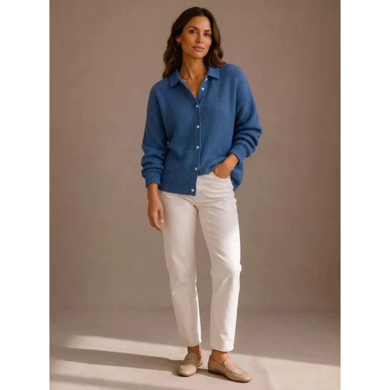 Sybille | Damen Strickjacke Oversized mit Kragen, Knöpfen und Weitem Schnitt