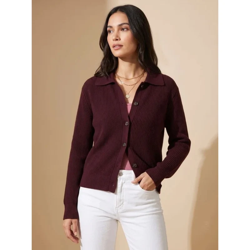 Sybille | Damen Strickjacke Oversized mit Kragen, Knöpfen und Weitem Schnitt
