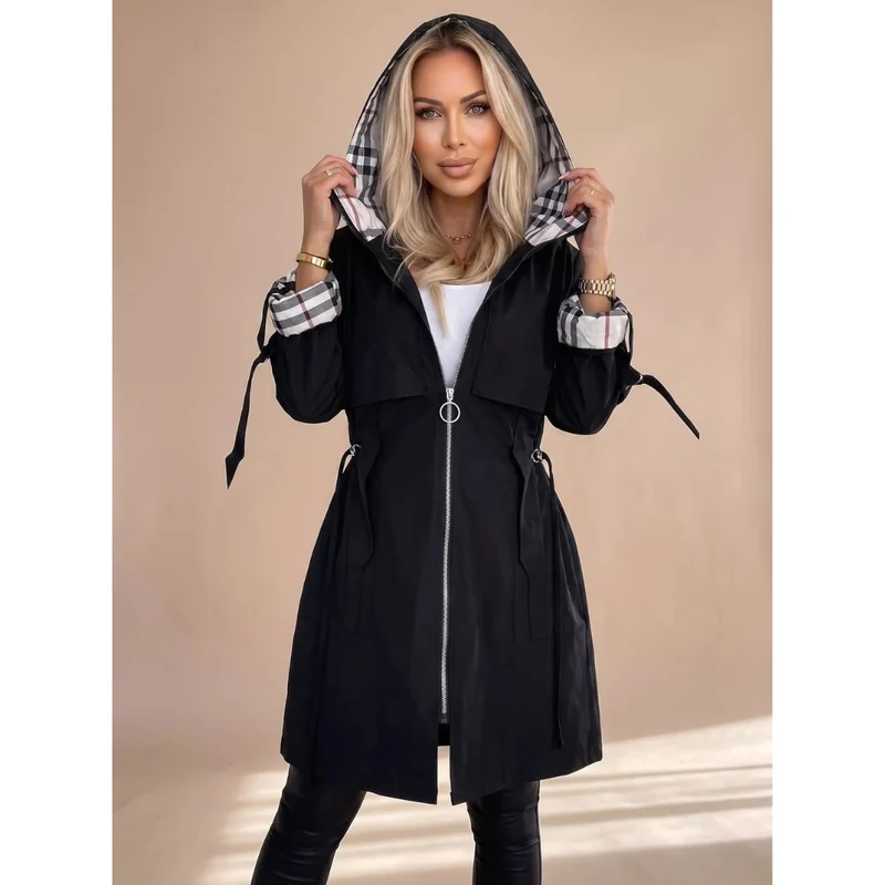 Rahel | Damen Regenjacke mit Kapuze, wasserdicht und Karomuster