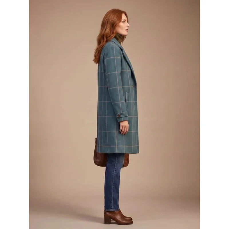 Ikra | Damen Winterjacke in Grün mit Karomuster und Revers