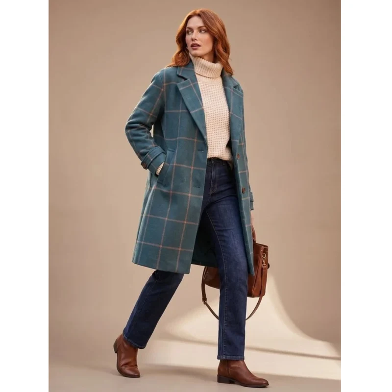 Ikra | Damen Winterjacke in Grün mit Karomuster und Revers