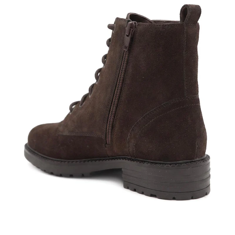 Leather Lace & Zip Ankle Boots - MINTL44007 / 330 079 - Chocolate Suede