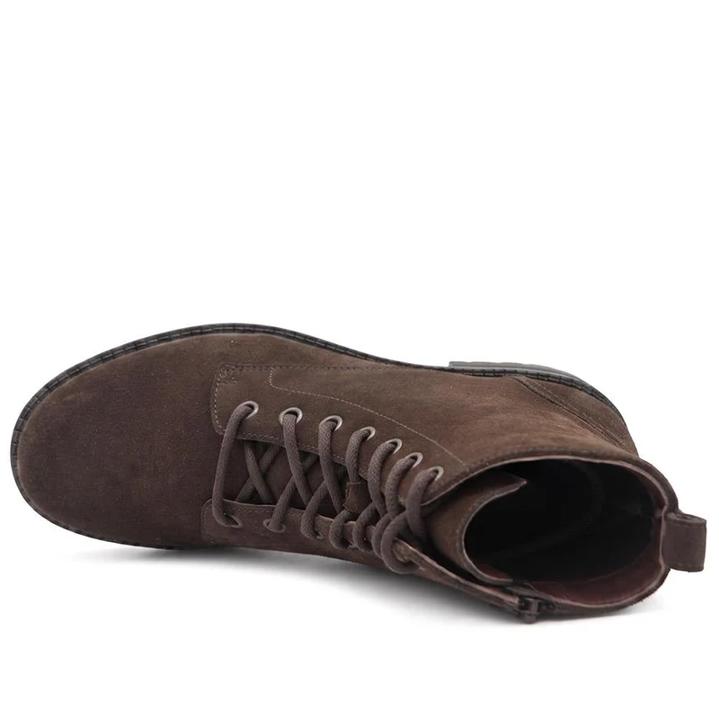 Leather Lace & Zip Ankle Boots - MINTL44007 / 330 079 - Chocolate Suede