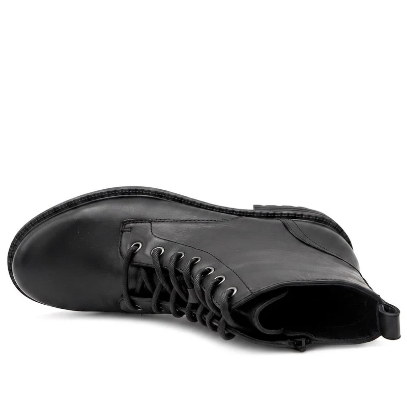 Leather Lace & Zip Ankle Boots - MINTL44007 / 330 079 - Black