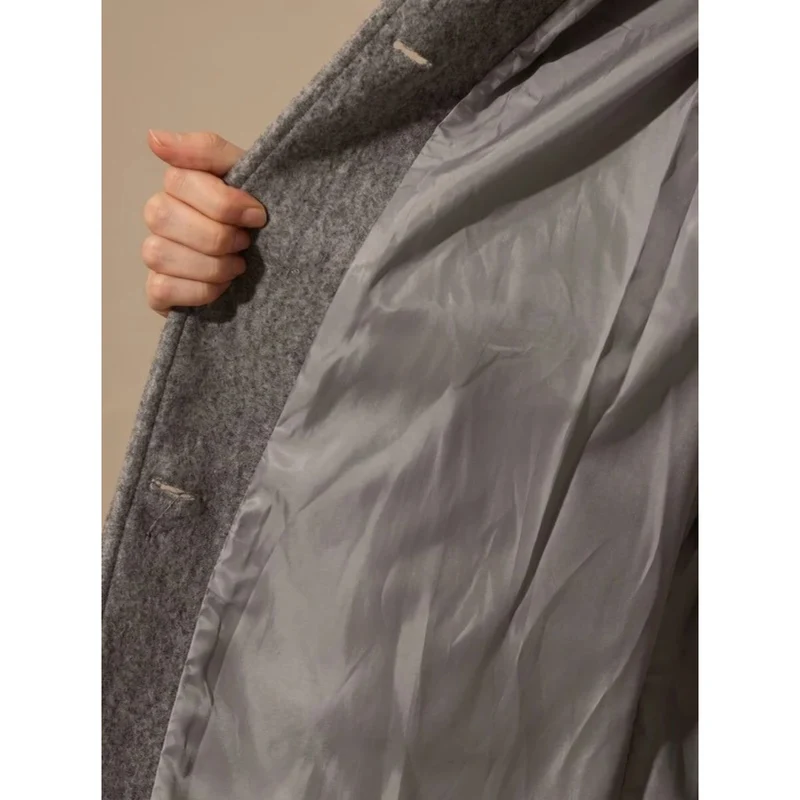 Amea | Damen Trench Coat lang geschnitten mit Kragen und Knöpfen