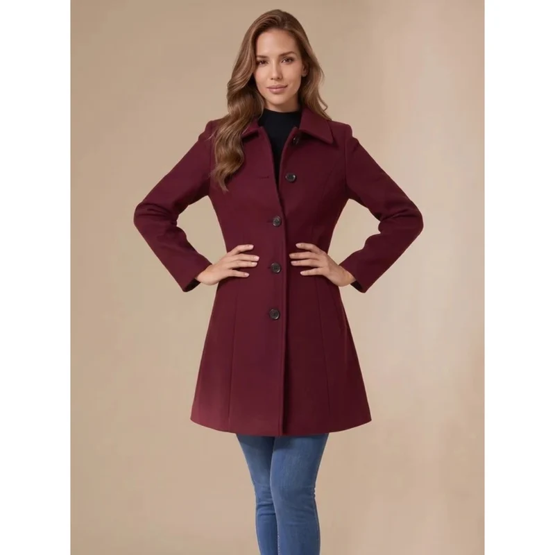 Amea | Damen Trench Coat lang geschnitten mit Kragen und Knöpfen
