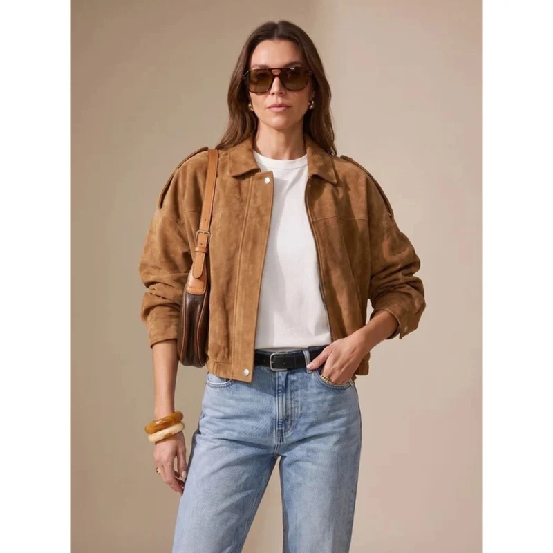 Palina | Damen Oversized Jacke mit knöpfen und Reißverschluss