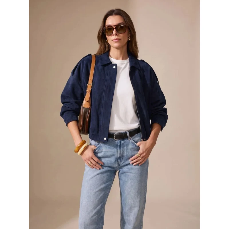 Palina | Damen Oversized Jacke mit knöpfen und Reißverschluss