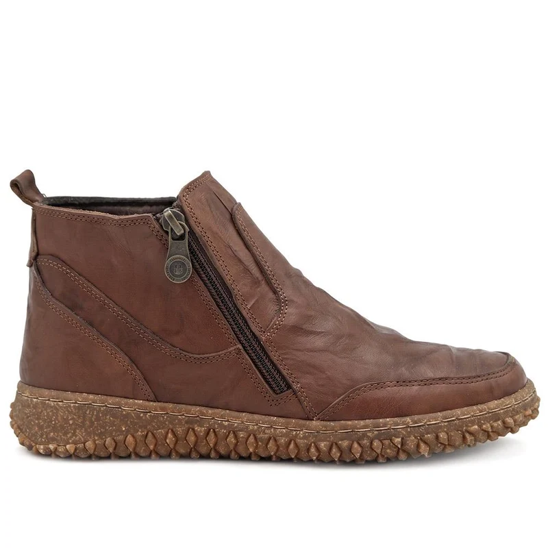 Loretta Leather Zip Fasten Ankle Boots - HAK44001 / 330 092 - Dark Tan