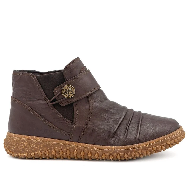 Loretta Leather Button Fasten Ankle Boots - HAK44002 / 330 093 - Dark Brown