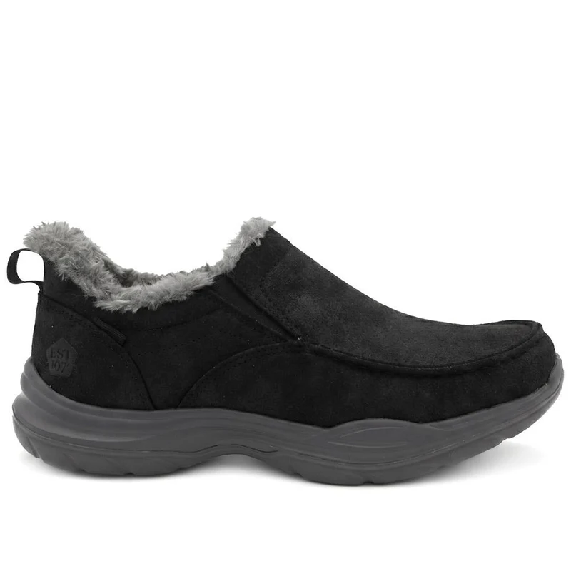 Easy Step In Wide Fit Faux Fur Lined Slippers - BOJIE44008 / 330 154 - Black-Grey