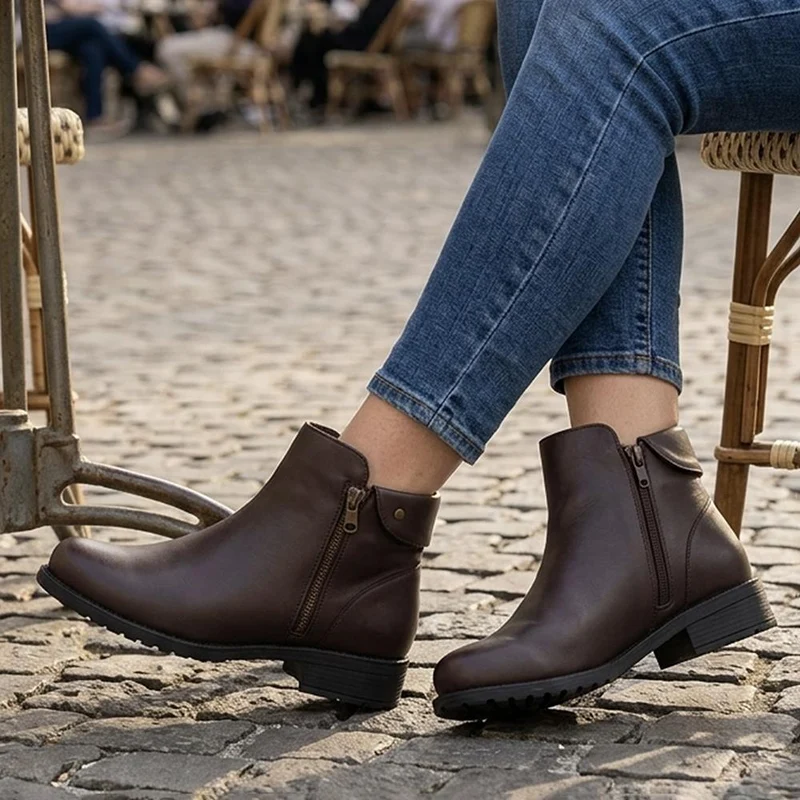 EasyFit Extra-Wide Leather Ankle Boots - WOLCOTT / 330 212 - Chocolate