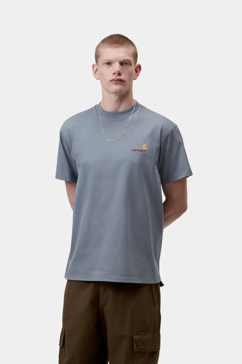 Carhartt WIP Herren Kurzarm American Script T-Shirt | Schattiges Blau