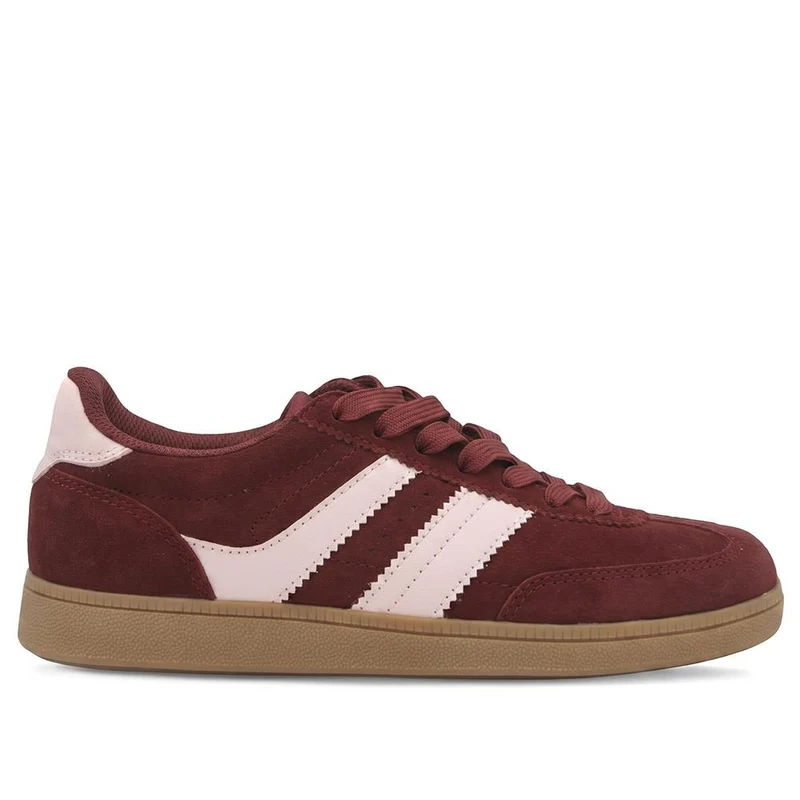 Bellissimo Leather Striped Lace Up Trainers - BELDINGX43005 / 329 348 - Burgundy