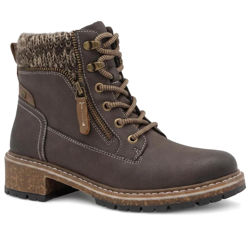 Knitted Cuff Zip Fasten Ankle Boots - LAND44000 / 329 945