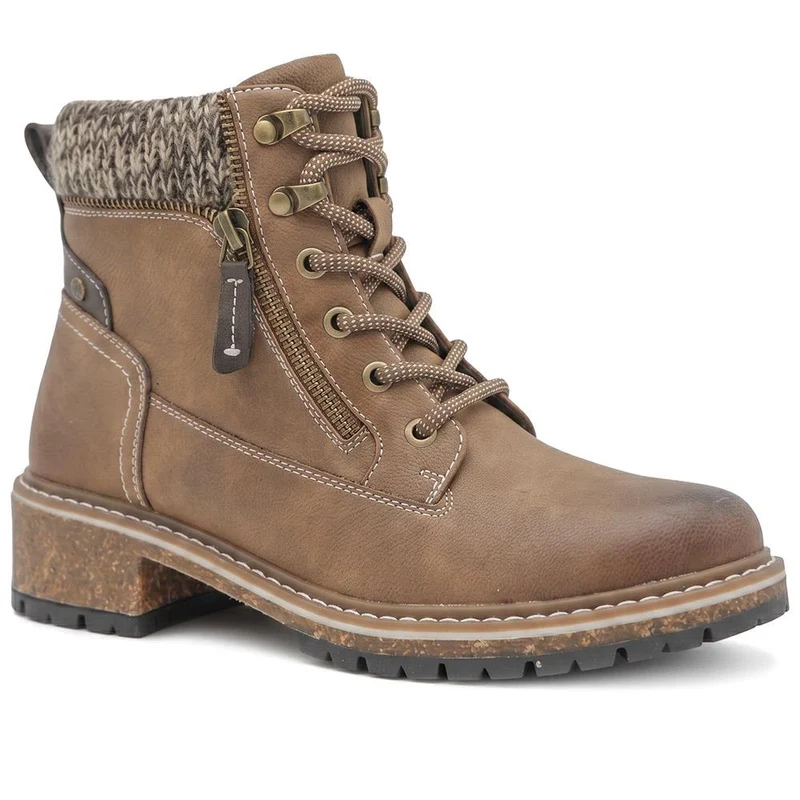 Knitted Cuff Zip Fasten Ankle Boots - LAND44000 / 329 945