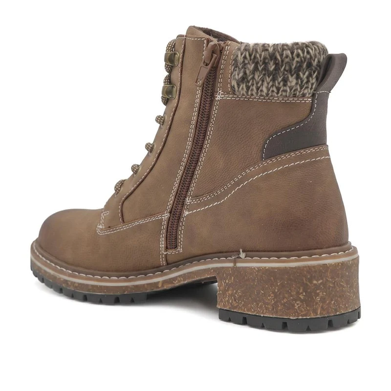 Knitted Cuff Zip Fasten Ankle Boots - LAND44000 / 329 945 - Tan