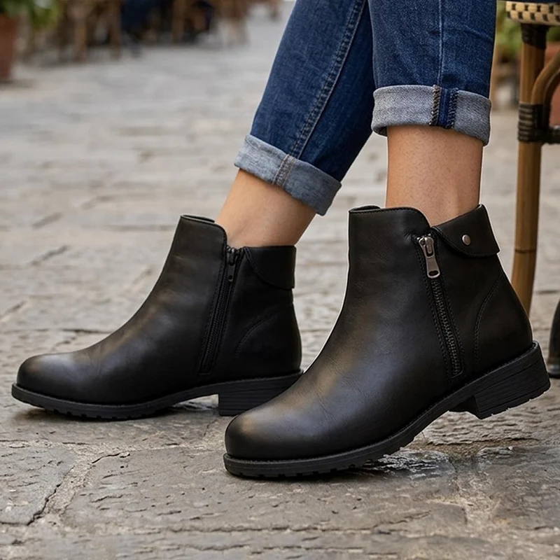 EasyFit Extra-Wide Leather Ankle Boots - WOLCOTT / 330 212 - Black
