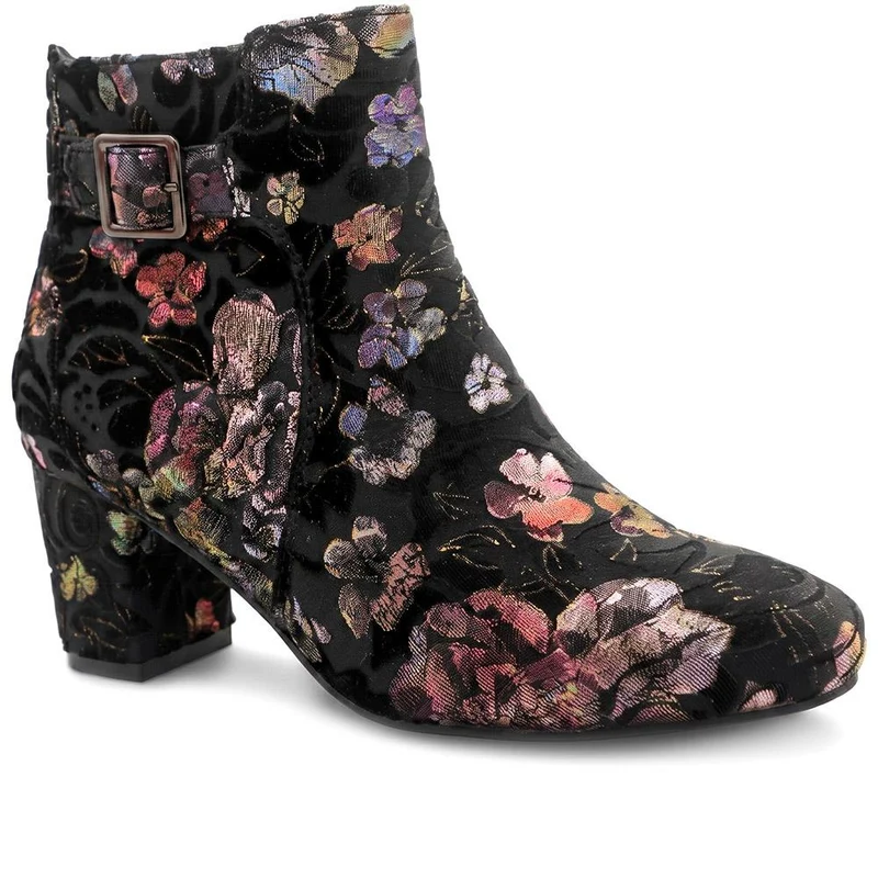Patterned Block Heel Buckle Ankle Boots - WBINS38090 / 324 214 - Multi-Black