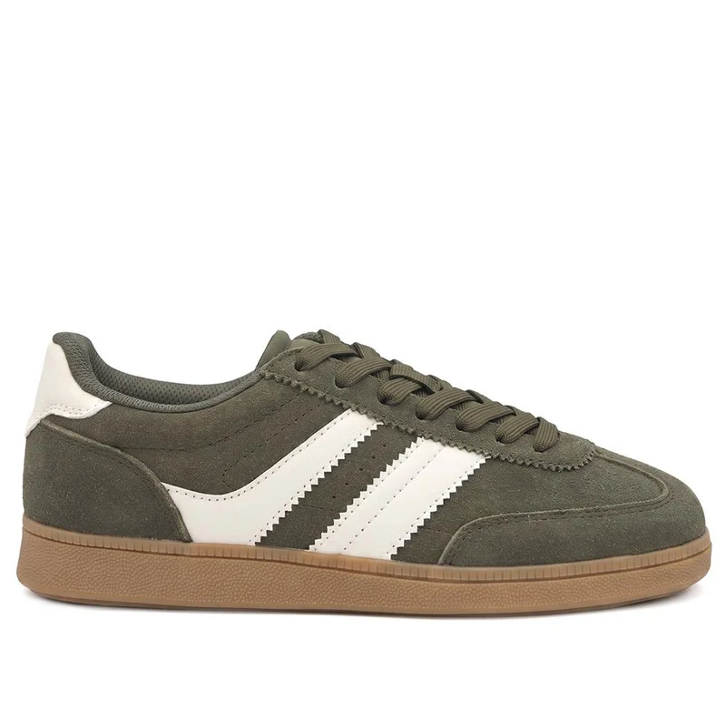 Bellissimo Leather Striped Lace Up Trainers - BELDINGX43005 / 329 348 - Olive