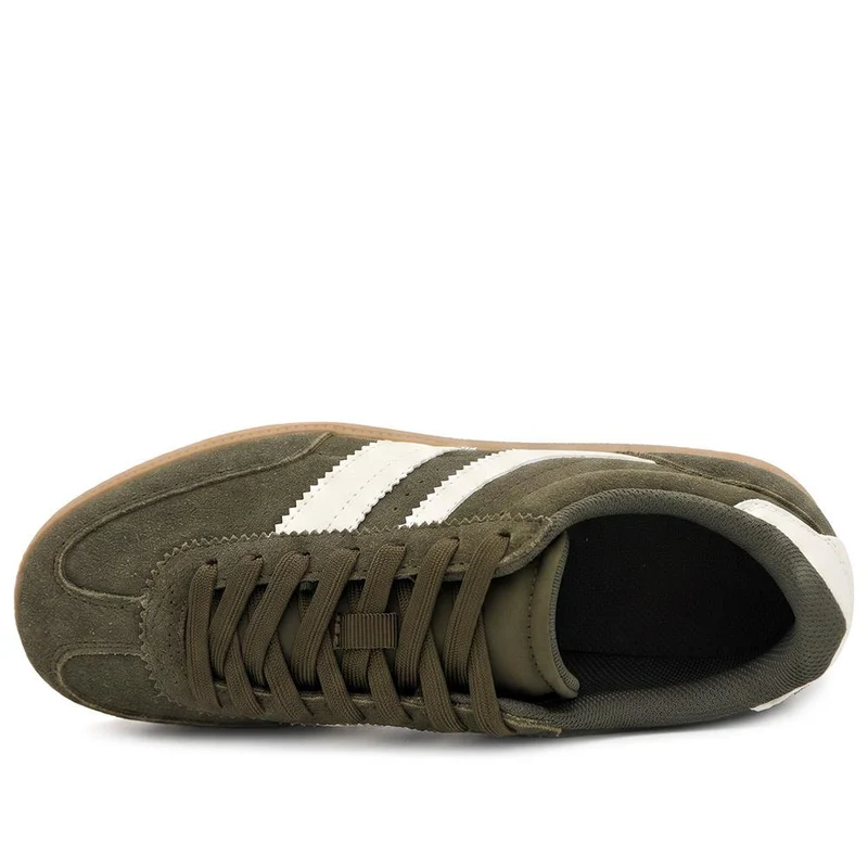 Bellissimo Leather Striped Lace Up Trainers - BELDINGX43005 / 329 348 - Olive