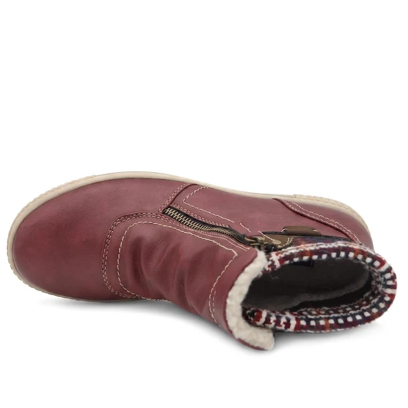 Wide Fit Warm Lined Zip Fasten Ankle Boots - WBINS44023 / 329 995 - Burgundy