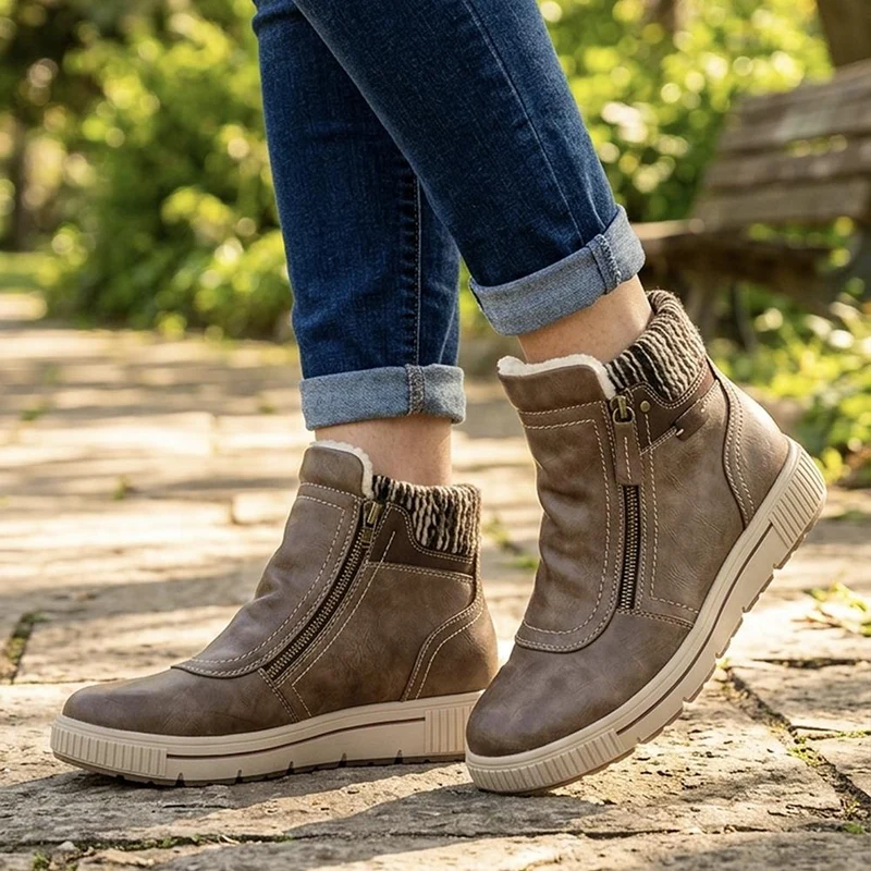 Wide Fit Warm Lined Zip Fasten Ankle Boots - WBINS44023 / 329 995 - Taupe