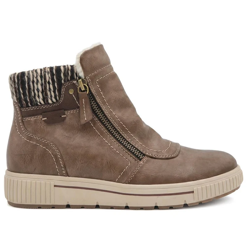 Wide Fit Warm Lined Zip Fasten Ankle Boots - WBINS44023 / 329 995 - Taupe