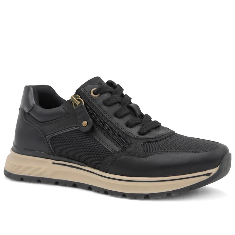 Breathable Zip & Lace Style Trainers - WOIL44043 / 329 619 - Black