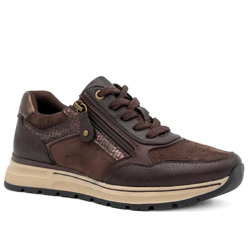 Breathable Zip & Lace Style Trainers - WOIL44043 / 329 619 - Brown