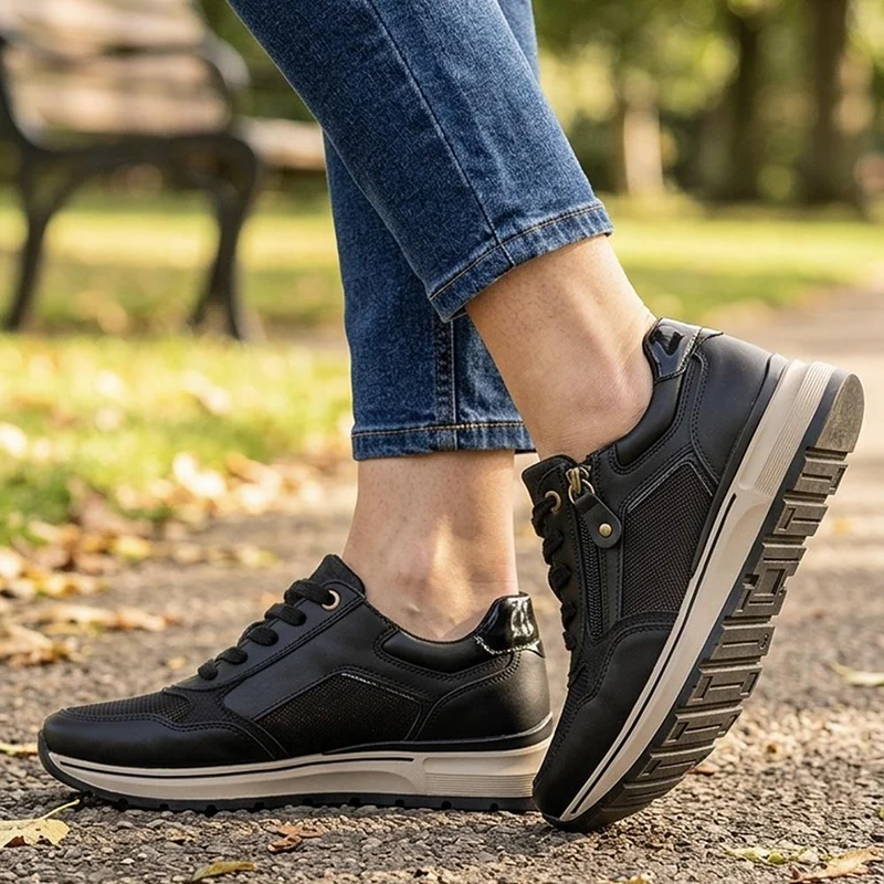 Breathable Zip & Lace Style Trainers - WOIL44043 / 329 619 - Black