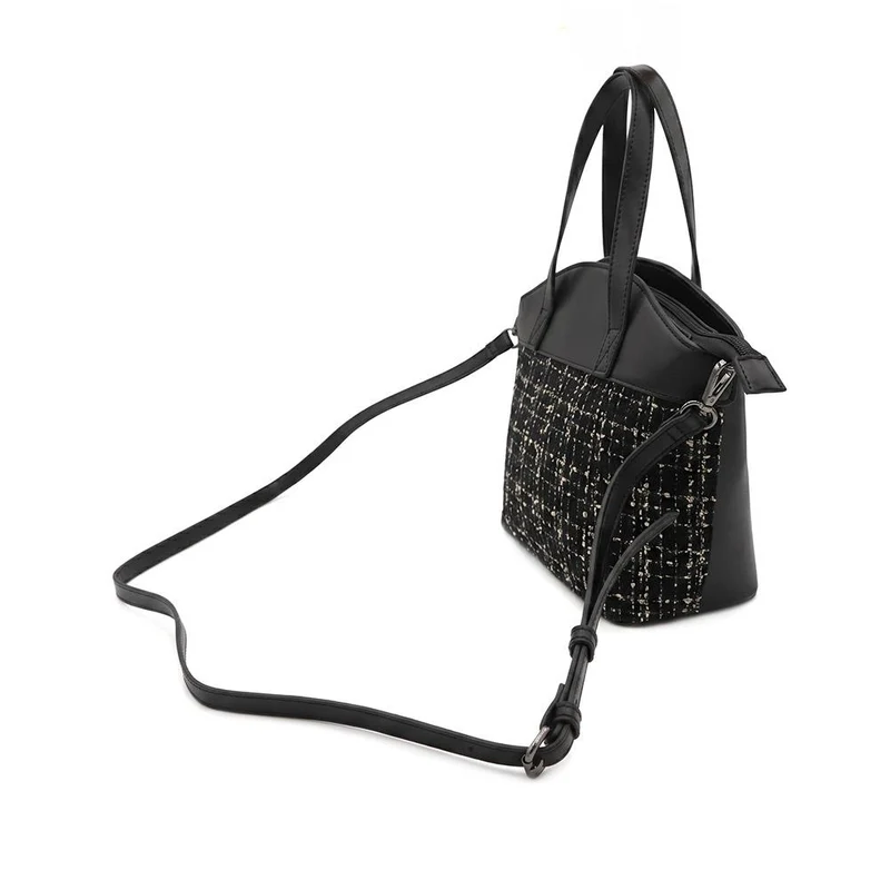 Tartan Pattern Zip Up Handbag - RIM44003 / 329 884 - Black Tweed