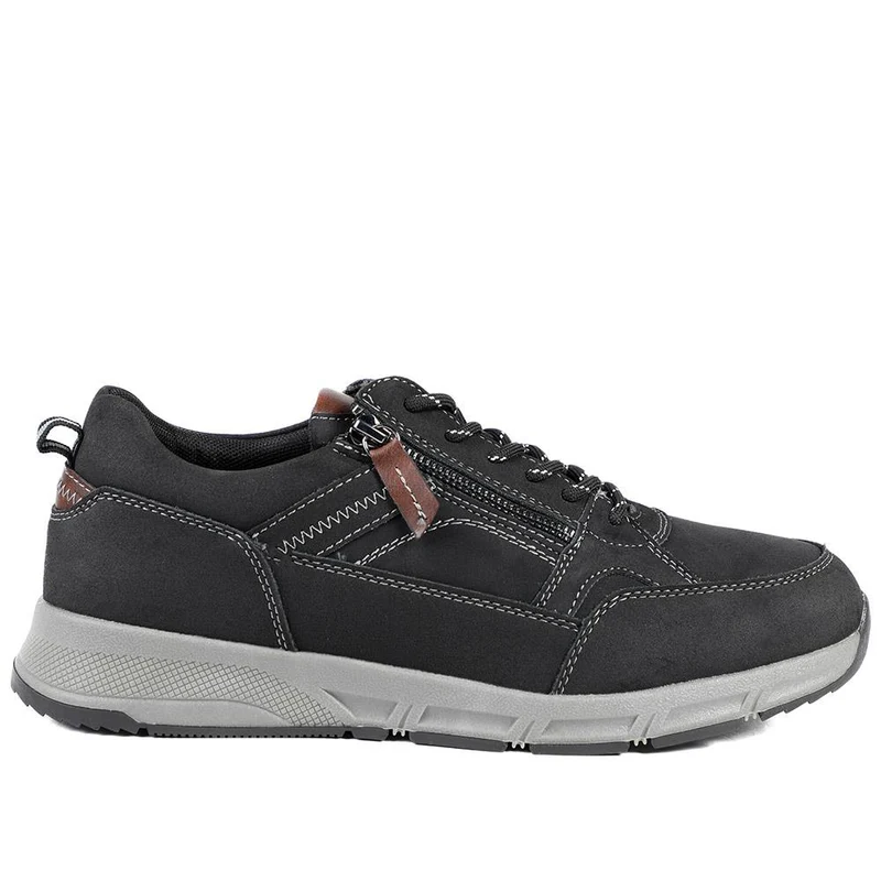 Wide Fit Zip & Lace Fasten Casual Trainers - WBINS42069 / 327 866 - Black