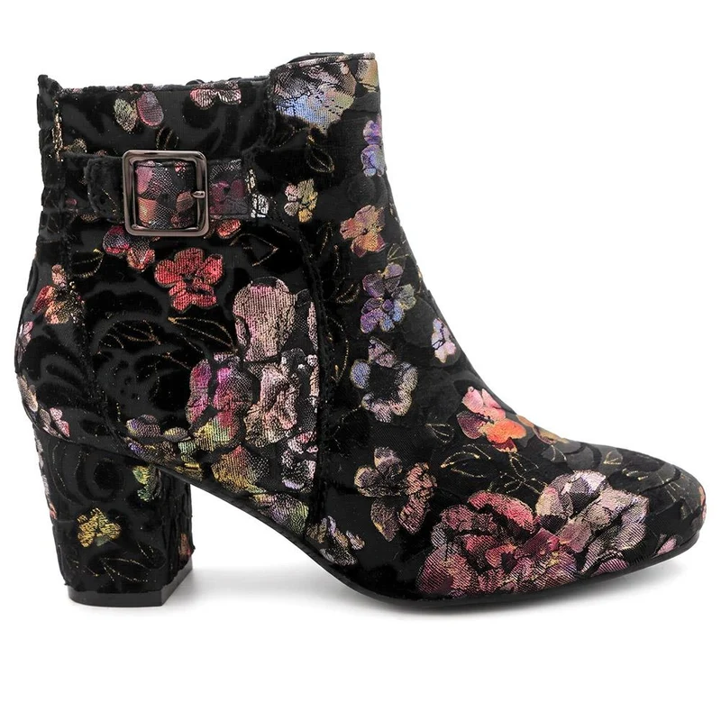 Patterned Block Heel Buckle Ankle Boots - WBINS38090 / 324 214 - Multi-Black