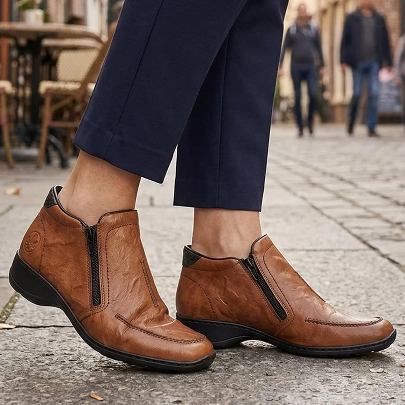 Rieker Leather Zip Close Ankle Boots - RKR44512 / 329 721 - Tan