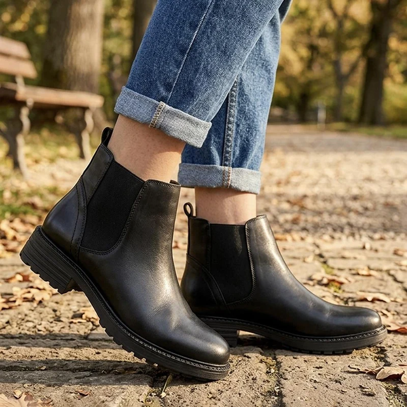 Smart Leather Block Heel Chelsea Boots - MINTL44005 / 330 078 - Black